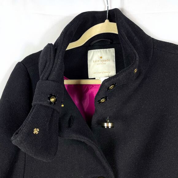Kate Spade Dorothy Bow Neck Coat Black Wool Button Front Sz 6 Women's - Picture 5 of 9